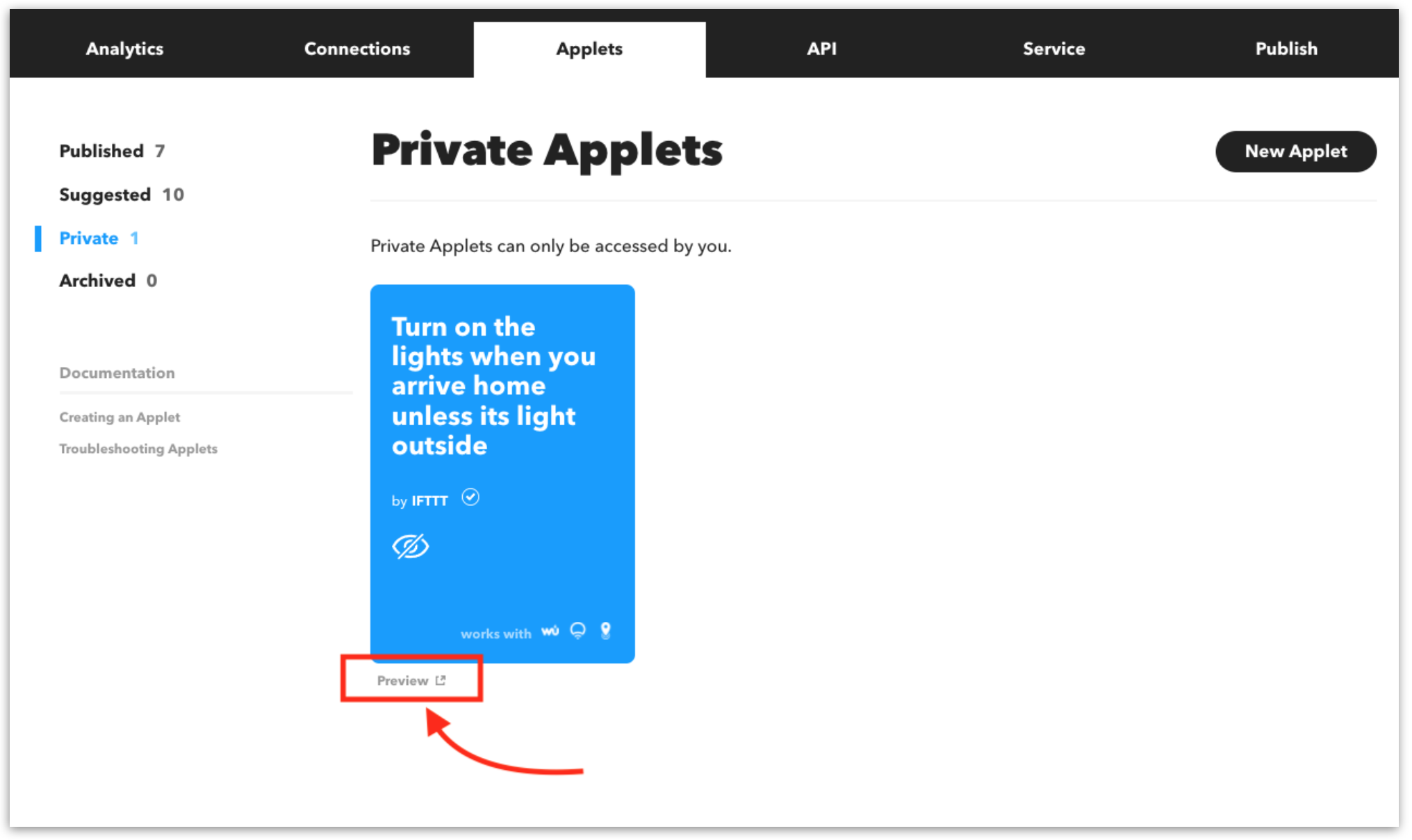 Applet preview